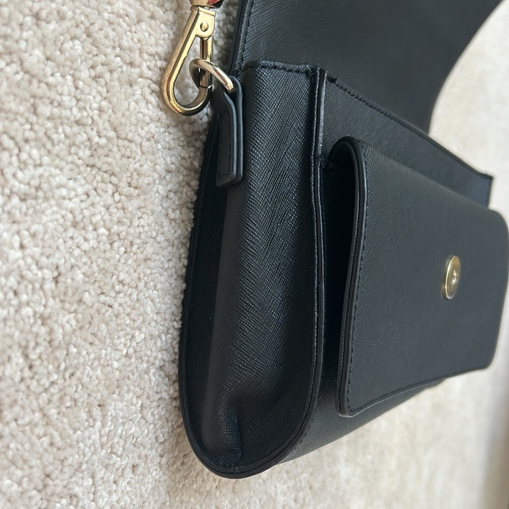 DKNY | Leather Double Flap Crossbody Bag | Black - Picture 14 of 16